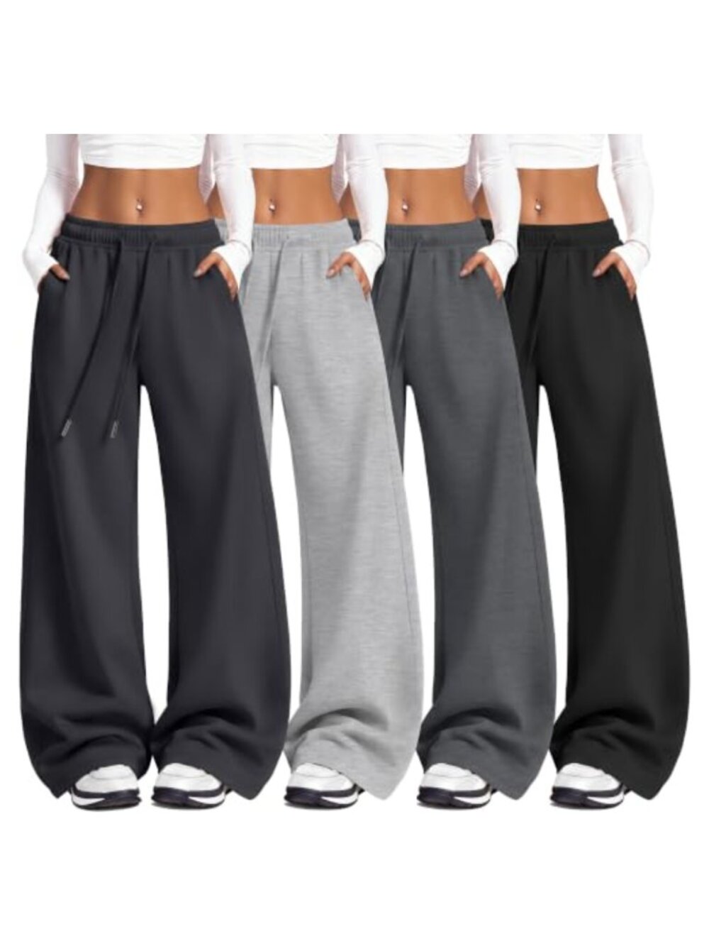 4 Pack Women's Wide Leg Sweatpants 100% Polyester Baggy Low Rise